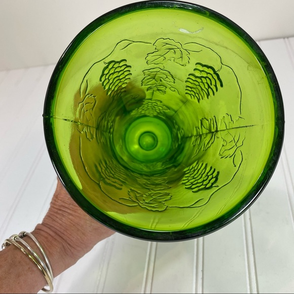 Indiana green glass grape motif footed vase - Picture 4 of 6